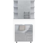 Ensemble de meubles de salle de bain Ilias, 2 pièces, Blanc Haute brillance, Blanc, Vicco