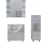 Vicco Ensemble de meubles de salle de bain Ilias, 3 pièces, avec armoire de milieu, Blanc Haute brillance