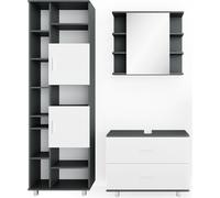 Vicco Ensemble de meubles de salle de bain Ilias, 3 pièces, avec armoire haute, Anthracite/Blanc