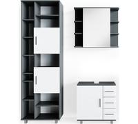 Vicco Ensemble de meubles de salle de bain Ilias, 3 pièces, avec armoire haute, Anthracite/Blanc