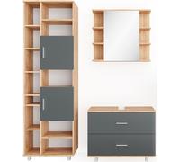 Vicco Ensemble de meubles de salle de bain Ilias, 3 pièces, avec armoire haute, Chêne de force doré/Anthracite