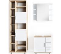 Vicco Ensemble de meubles de salle de bain Ilias, 3 pièces, avec armoire haute, Sonoma/Blanc