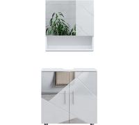 Vicco Ensemble de meubles de salle de bain Irma, 2 pièces, armoire basse 60 cm, Blanc brillant avec inserts