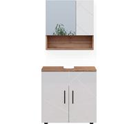 Vicco Ensemble de meubles de salle de bain Irma, 2 pièces, armoire basse 60 cm, Chêne/Blanc Haute brillance