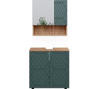 Vicco Ensemble de meubles de salle de bain Irma, 2 pièces, meuble bas 60 cm, Chêne de force doré/Vert