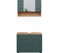 Vicco Ensemble de meubles de salle de bain Irma, 2 pièces, meuble bas 80 cm, Chêne de force doré/Vert