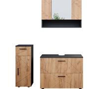 Vicco Ensemble de meubles de salle de bain Irma, 3 pièces, avec armoire à tiroirs et armoire centrale, Anthracite/Chêne