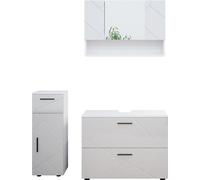 Vicco Ensemble de meubles de salle de bain Irma, 3 pièces, avec armoire à tiroirs et armoire centrale, Blanc Haute brillance