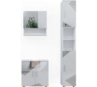 Ensemble meubles bain Irma, 3 pièces, avec armoire à tiroirs et armoire haute, Blanc brillant avec inserts, Blanc, Vicco