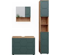 Vicco Ensemble de meubles de salle de bain Irma, 3 pièces, avec armoire à tiroirs et armoire haute, Chêne de force doré/Vert