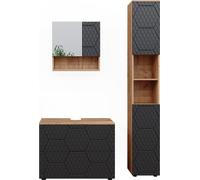Vicco Ensemble de meubles de salle de bain Irma, 3 pièces, avec armoire à tiroirs et armoire haute, Chêne de force doré/Anthracite