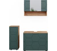 Vicco Ensemble de meubles de salle de bain Irma, 3 pièces, avec armoire à tiroirs et armoire middle, Chêne de force doré/Vert