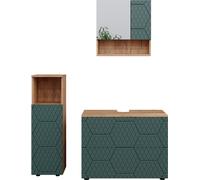 Vicco Meubles bain Irma, Vert/force de lor Chêne, 3 pièces, avec armoire de milieu Vert/force de l'or Chêne