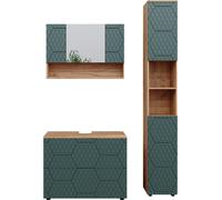 Vicco Ensemble de meubles de salle de bain Irma, 3 pièces, avec armoire de toilette 80 cm, Chêne de force doré/Vert