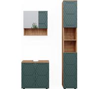 Vicco Ensemble de meubles de salle de bain Irma, 3 pièces, avec armoire haute, Chêne de force doré/Vert