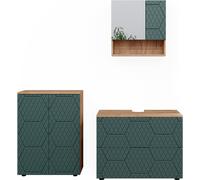 Vicco Ensemble de meubles de salle de bain Irma, 3 pièces, avec meuble bas 80 cm, Chêne de force doré/Vert