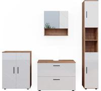 Vicco Ensemble de meubles de salle de bain Irma, 4 pièces, avec armoire à tiroirs et armoire centrale, Chêne/Blanc Haute brillance