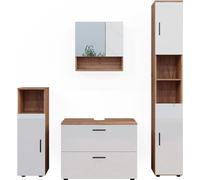 Vicco Ensemble de meubles de salle de bain Irma, 4 pièces, avec armoire à tiroirs et armoire haute, Chêne/Blanc Haute brillance