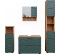 Vicco Ensemble de meubles de salle de bain Irma, 4 pièces, avec armoire à tiroirs et armoire haute, Chêne de force doré/Vert