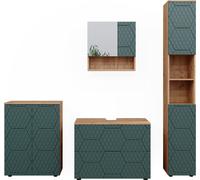 Vicco Ensemble de meubles de salle de bain Irma, 4 pièces, avec armoire à tiroirs et armoire middle, Chêne de force doré/Vert