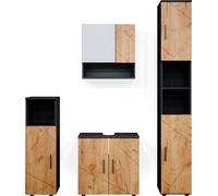 Vicco Ensemble de meubles de salle de bain Irma, 4 pièces, avec armoire haute, Anthracite/Chêne
