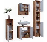 Vicco Ensemble de meubles de salle de bain Irma, 4 pièces, avec armoire haute, Chêne/Blanc Haute brillance