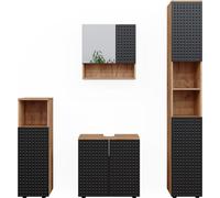 Ensemble de meubles de salle de bain Irma, 4 pièces, avec armoire haute, Anthracite à pois, Chêne de force doré, Vicco