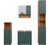 Vicco Ensemble de meubles de salle de bain Irma, 4 pièces, avec armoire haute, Chêne de force doré/Vert