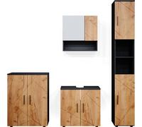Vicco Ensemble de meubles de salle de bain Irma, 4 pièces, avec armoire haute et commode, Anthracite/Chêne