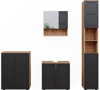 Vicco Ensemble de meubles de salle de bain Irma, 4 pièces, avec armoire haute et commode, Chêne de force doré/Anthracite