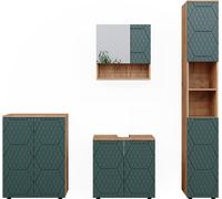Vicco Ensemble de meubles de salle de bain Irma, 4 pièces, avec armoire haute et commode, Chêne de force doré/Vert