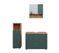 Vicco Ensemble de Meubles de Salle de Bain Irma, Chêne de Force doré/Vert, 3 pièces, avec Armoire de Milieu