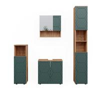 Vicco Ensemble de Meubles de Salle de Bain Irma, Chêne de Force doré/Vert, 4 pièces, avec Armoire Haute