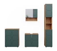 Vicco Ensemble de Meubles de Salle de Bain Irma, Chêne de Force doré/Vert, 4 pièces, avec Armoire Haute et Commode