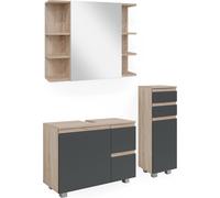Vicco Ensemble de meubles de salle de bain J-Shape, 3 pièces, avec armoire de milieu, Sonoma/Anthracite