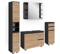 Vicco Ensemble de Meubles de Salle de Bain J-Shape, Anthracite/Chêne, 4 Parties