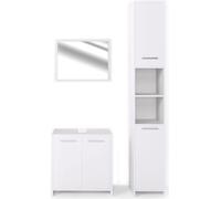 Vicco Ensemble de meubles de salle de bain Kiko, 3 pièces, avec armoire haute, Blanc Haute brillance