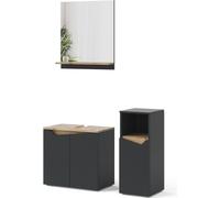 Vicco Ensemble de meubles de salle de bain Marelle, 3 pièces, avec armoire de milieu, Anthracite/Chêne Artisan