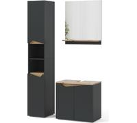 Vicco Ensemble de meubles de salle de bain Marelle, 3 pièces, avec armoire haute, Anthracite/Chêne Artisan