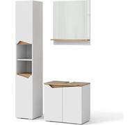 Vicco Ensemble de meubles de salle de bain Marelle, 3 pièces, avec armoire haute, Blanc/Chêne Artisan