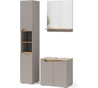 Vicco Ensemble de meubles de salle de bain Marelle, 3 pièces, avec armoire haute, Grège/Chêne Artisan