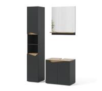 Ensemble meubles bain Marelle, 3 pièces, avec armoire haute, Anthracite, Chêne Artisan, Vicco