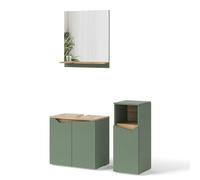 Vicco Ensemble de Meubles de Salle de Bain Marelle, Vert/Artisan, 60 cm, composé d’Un Meuble sous-lavabo, d’Une Armoire de Toilette et d’Une Colonne