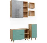 Vicco Ensemble de meubles de salle de bain Rudi, 5 pièces, Vert menthe/Chêne