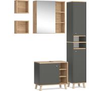 Vicco Ensemble de meubles de salle de bain Senyo, 4 pièces, avec armoire haute, Anthracite/Chêne de force doré