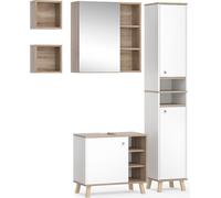 Vicco Ensemble de meubles de salle de bain Senyo, 4 pièces, avec armoire haute, Blanc/Sonoma