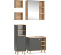 Vicco Ensemble de meubles de salle de bain Senyo, 4 pièces, avec armoire suspendue, Anthracite/Chêne de force doré
