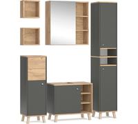 Vicco Ensemble de meubles de salle de bain Senyo, 5 pièces, Anthracite/Chêne de force doré