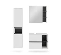 Vicco Ensemble de Meubles de Salle de Bain Viola, Blanc/Gris, 80 cm, composé d’Un Meuble sous-lavabo, d’Une Armoire Miroir et d’Une Colonne de Rangement