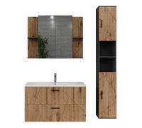 Vicco Ensemble de Meubles de Salle de Bains Irma, Anthracite/Artisan, 100 cm, Comprend Un Meuble sous-lavabo avec lavabo, Une Armoire Haute et Un Miroir de Salle de Bain
